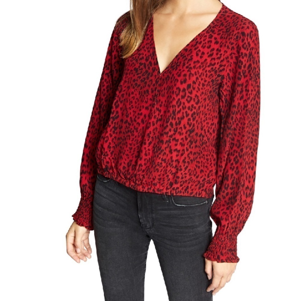 Sanctuary Farrah Printed Hi-Low Button-Down Top In Red Leopard